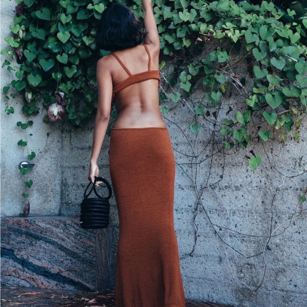 cult gaia Rust Brown Backless Knitted Maxi Dress - Picture 2 of 11